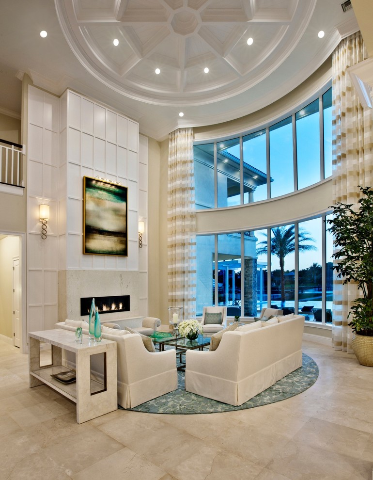 Large Tropical Formal Open Concept Living Room Dwellingdecor