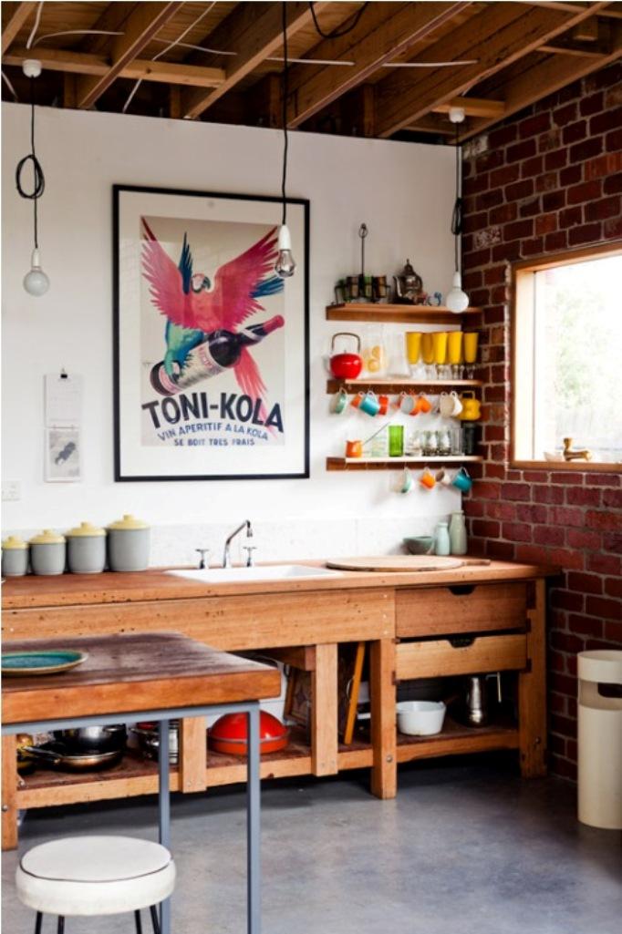 Cool Eclectic Kitchen With Exposed Brick Wall Dwellingdecor