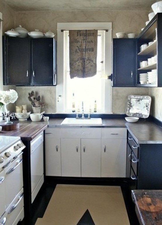 Creative Small Kitchen Ideas With Dark Blue Cabinets
