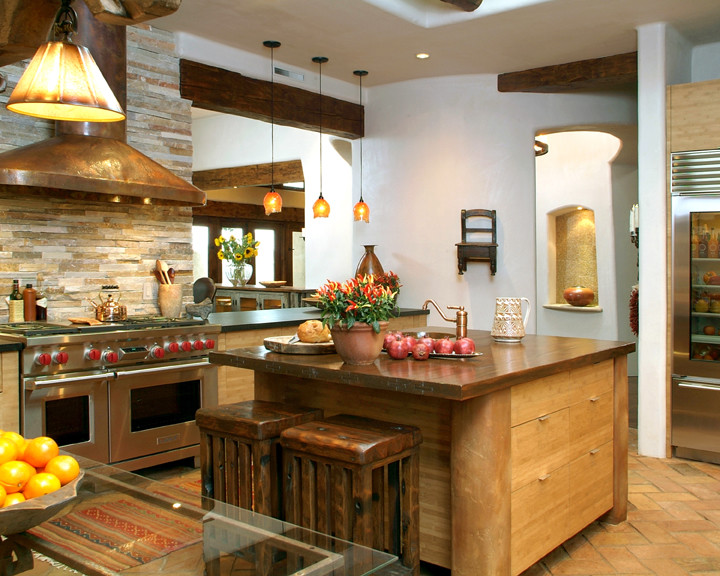 Eclectic Kitchen With Stacked Stone Backsplash Dwellingdecor