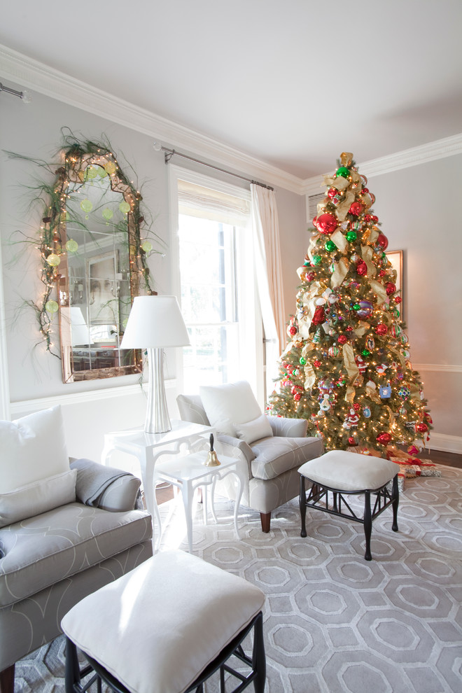 Transitional Living Room Christmas Tree Decoration Dwellingdecor