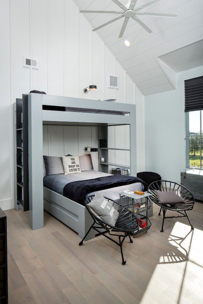 Large contemporary boy Bedroom With gray Wooden Floor Dwellingdecor