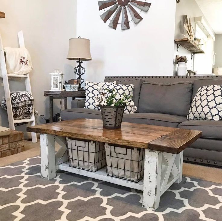 Rustic Living Room With Chunky Farmhouse Coffee Table