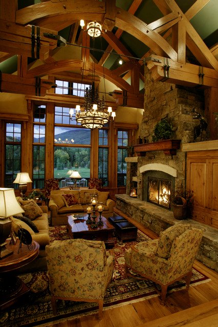 Rustic Living Room With Large Windows