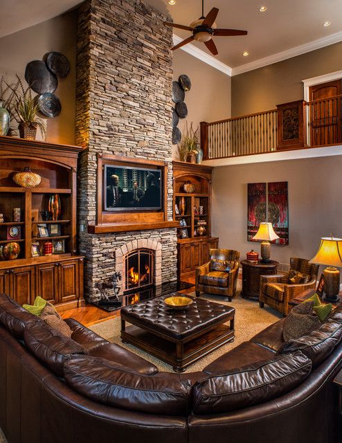 Rustic Living Rooms With Charming Stone Fireplace dwellingdecor