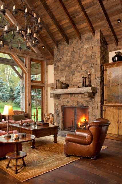 Stunning Dark Wooden Rustic Living Room