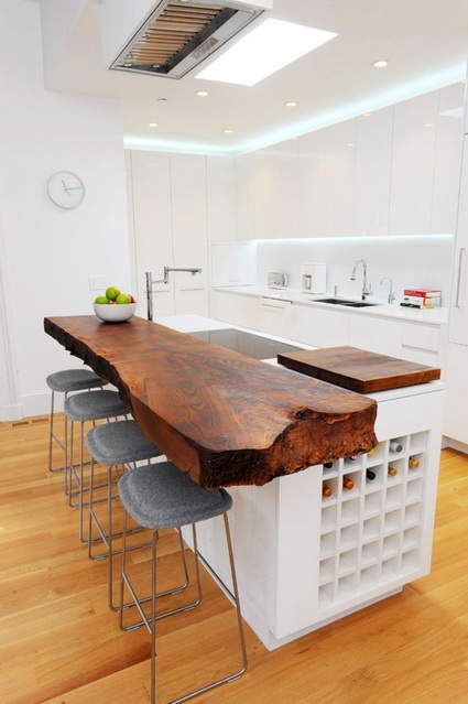 Modern Kitchen With Raw wood Island
