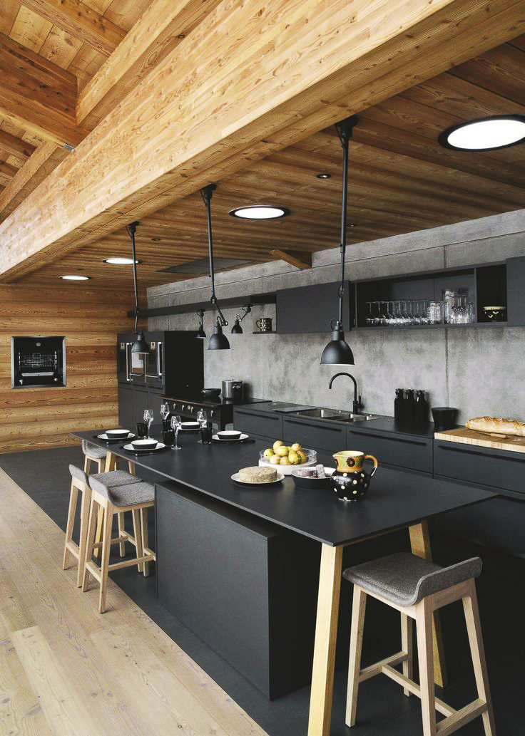 Sleek Black & Brown Combination Kitchen Design