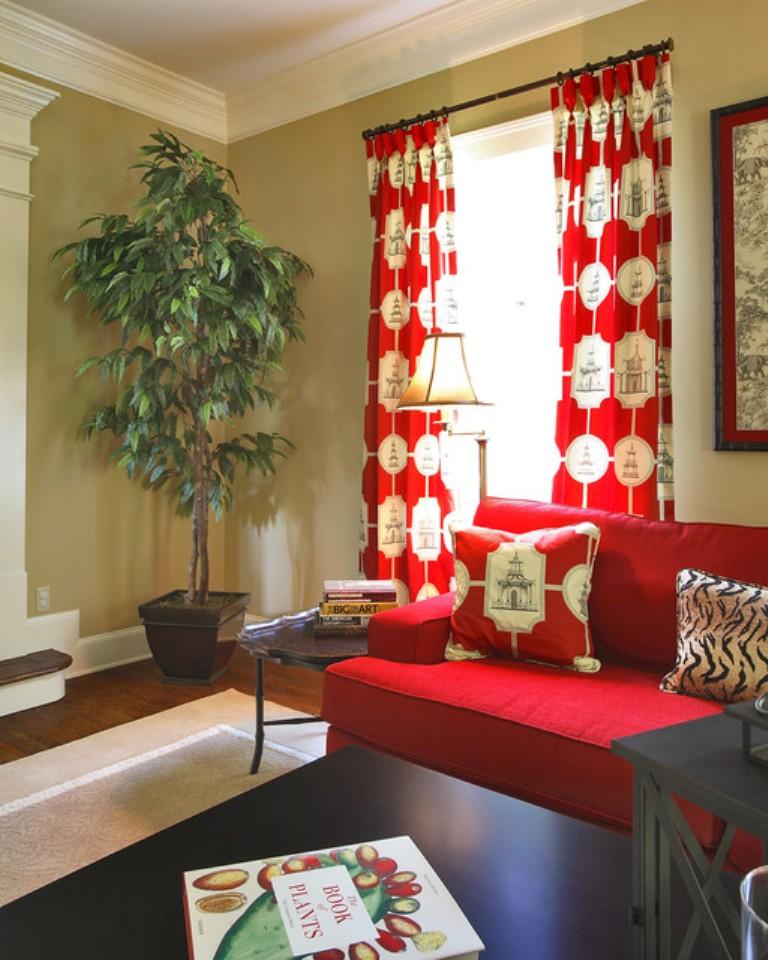 Red and White Living Room Curtain dwellingdecor