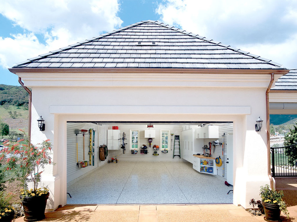 Traditional Attached Garage With Granite Flooring Dwellingdecor