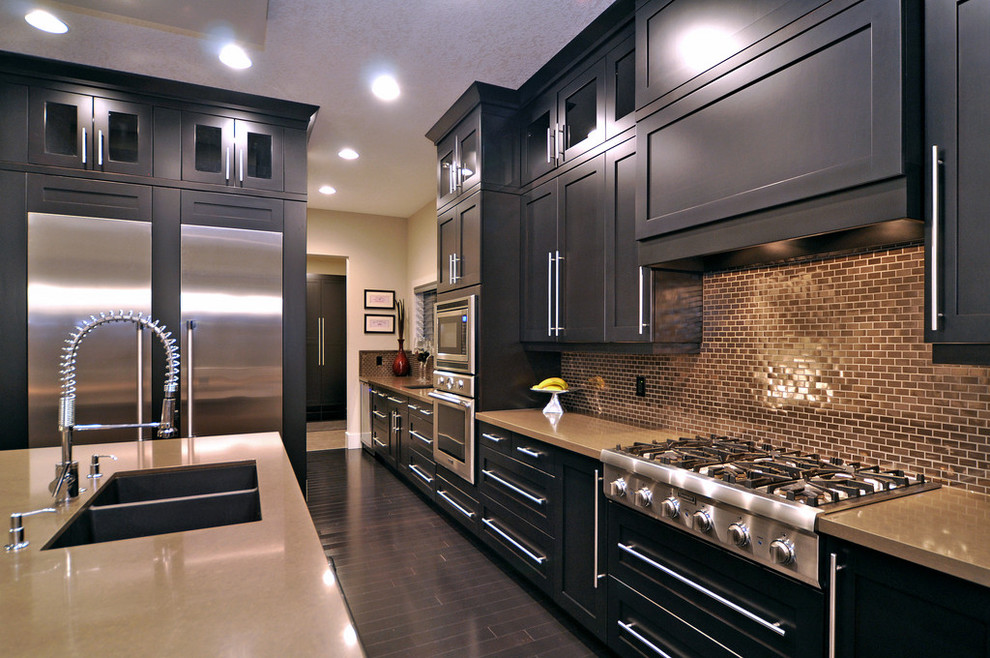 Contemporary Kitchen With Stainless Steel And Chrome Hardware