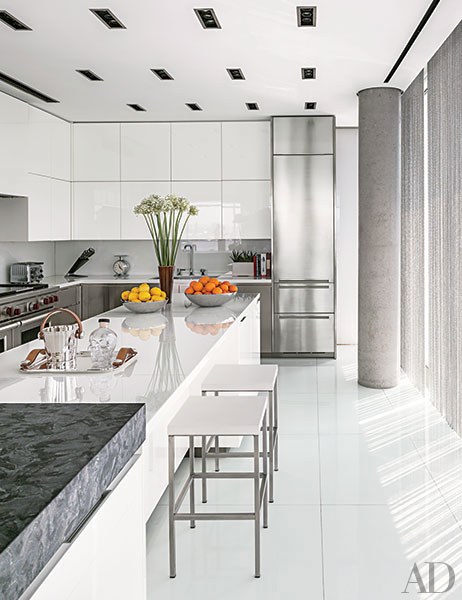 Contemporary Kitchen With White Cabinetry and Countertops Dwellingdecor