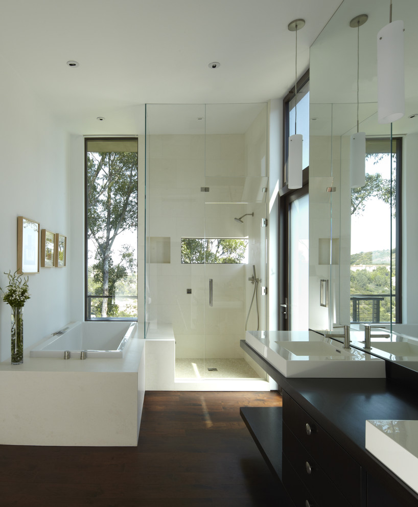 Contrasting materials in the master bathroom