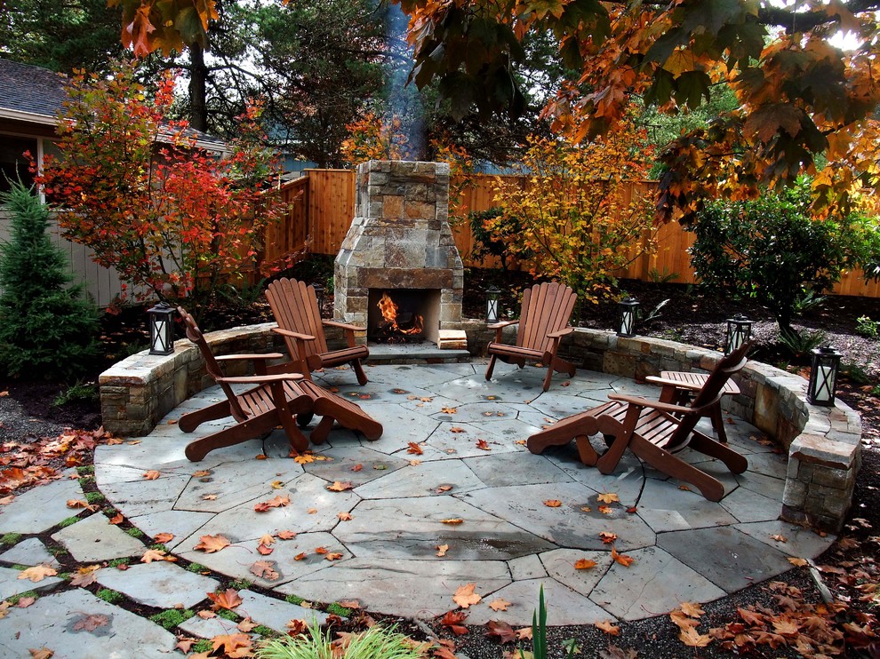 Laid-back Garden Patio With Fireplace Dwellingdecor