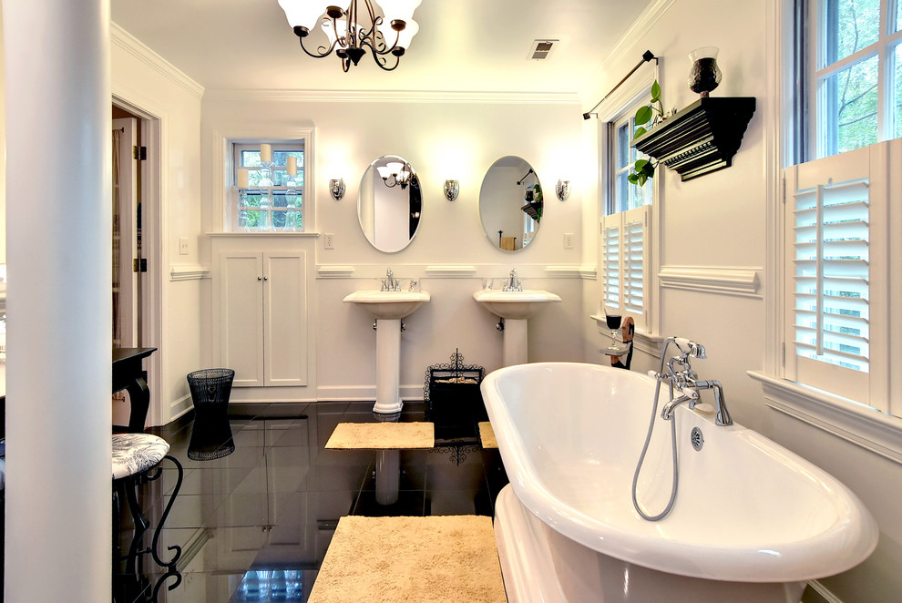 Traditional Bathroom With Double vanity & bathtub dwellingdecor