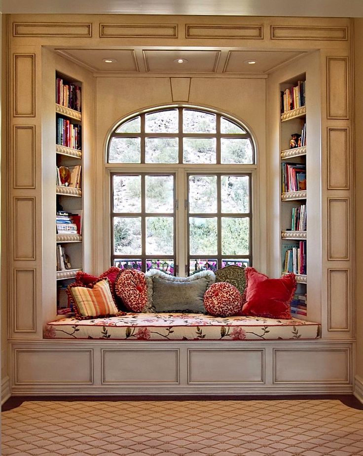 Window Seat With Arched Window And Built In Bookshelves Dwellingdecor
