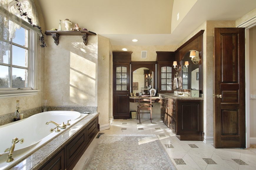 Luxury master bathroom with custom woodwork