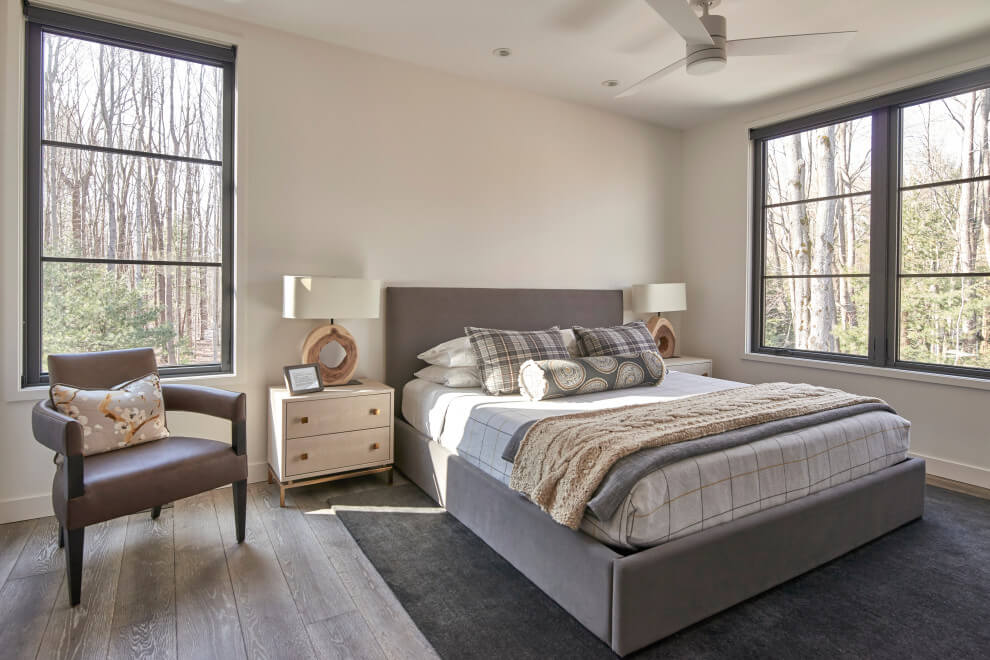 light wood floor and gray floor bedroom
