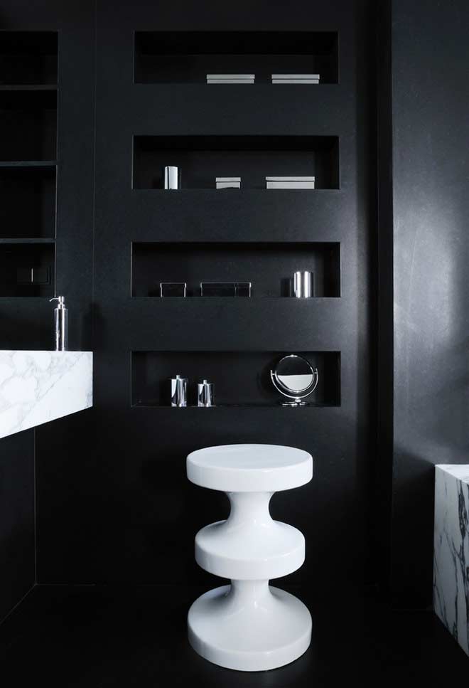Bathroom with black coating on the walls