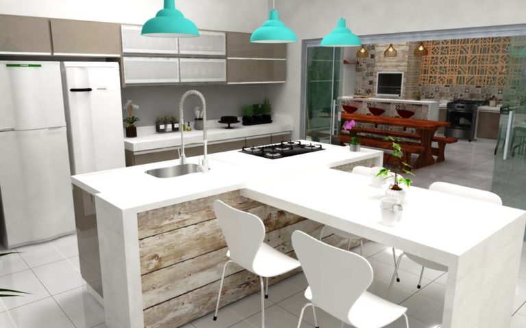 28. Kitchen design with island, white countertop and gourmet faucet