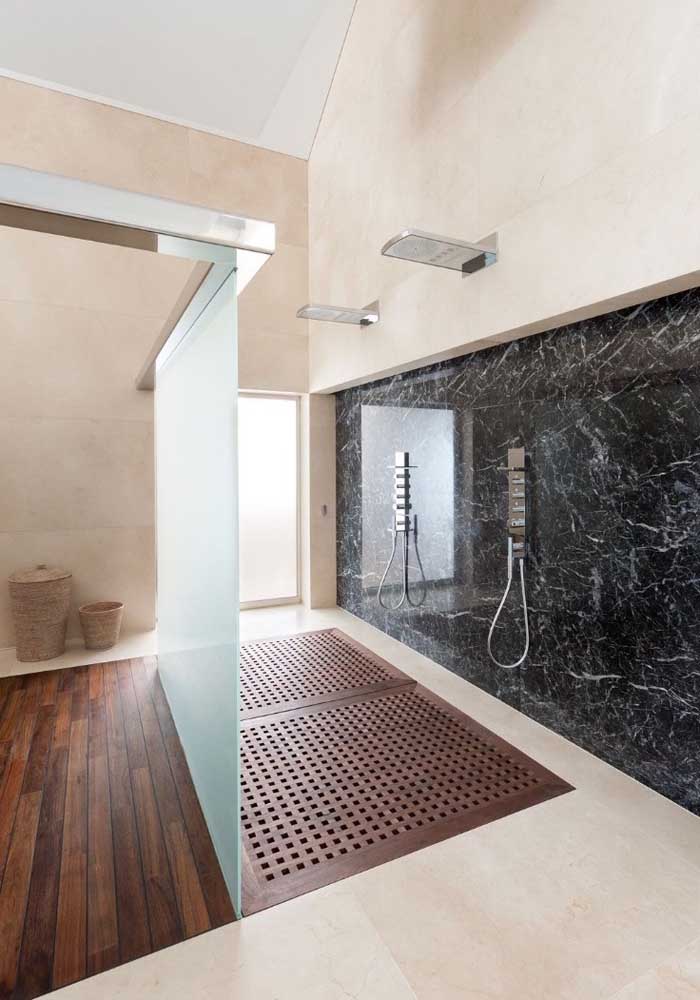 28. Cremma marble on the floor and nero marble on the wall.