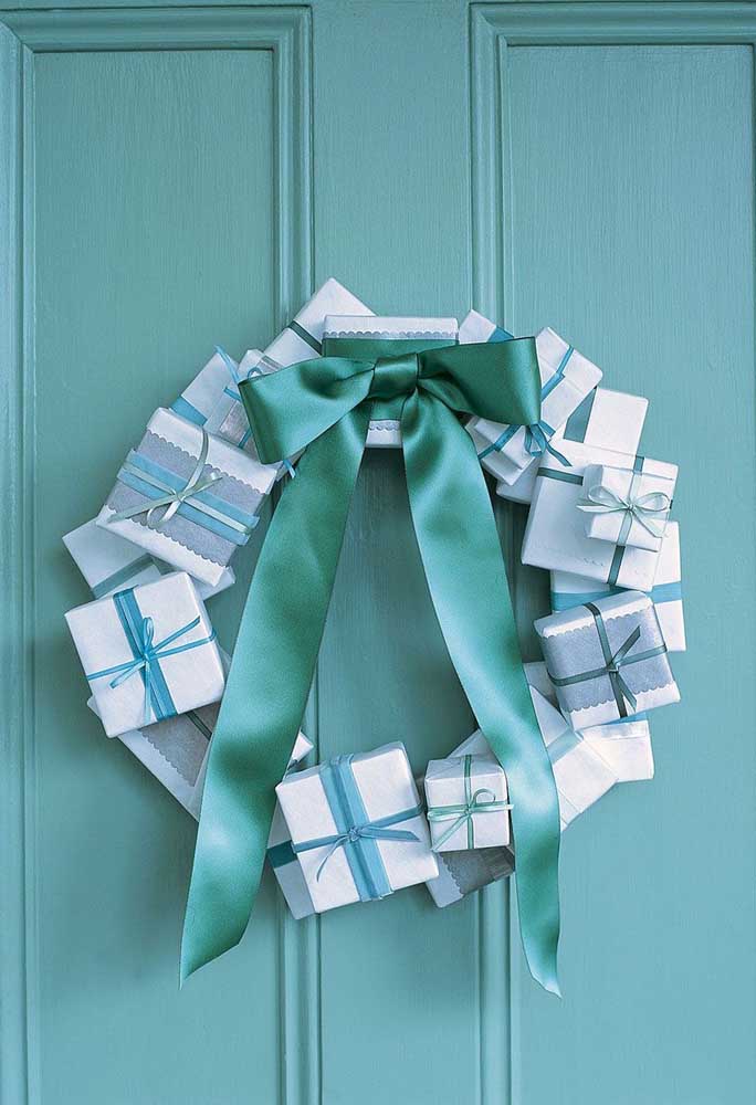 Gift Boxes and a Lovely Ribbon Bow on the Wreath
