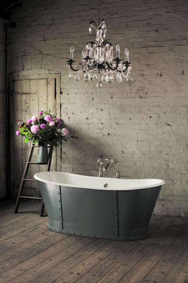 Luxurious cast iron bathtub in a stylish interior