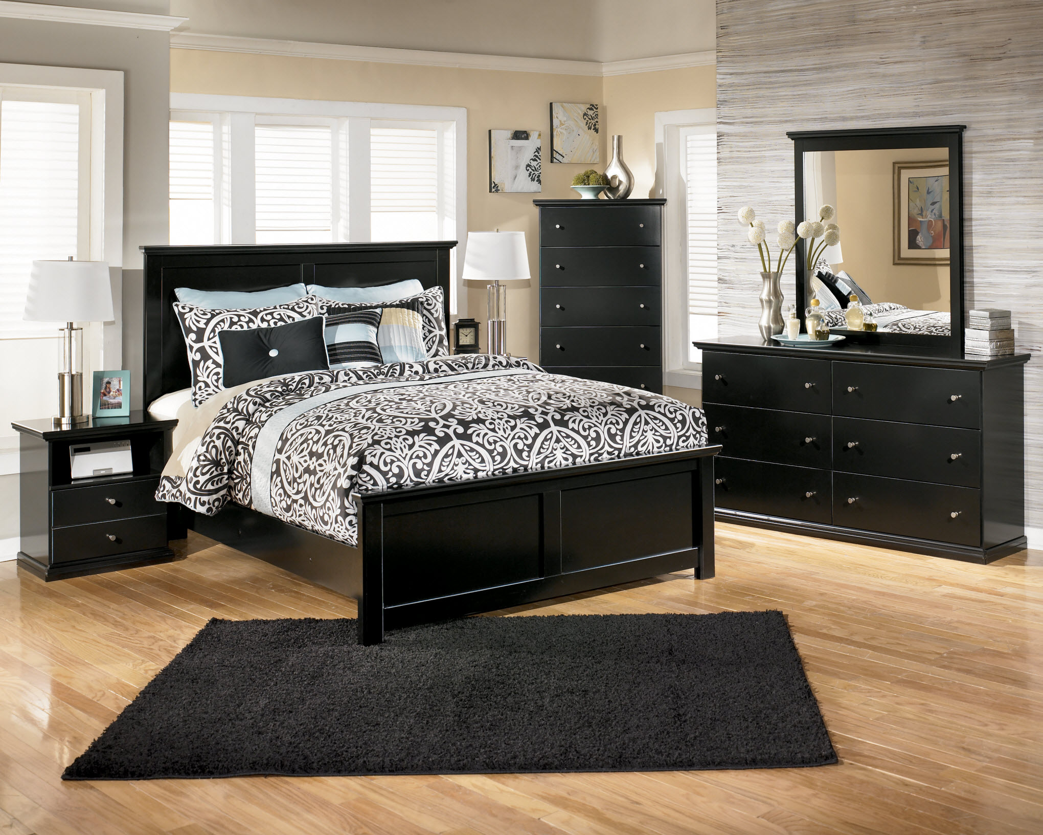 bedroom with black furniture paint color