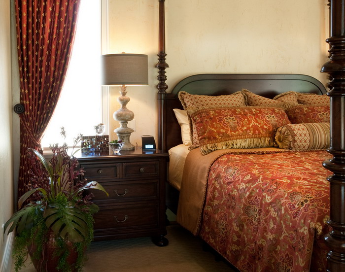 Dark-Wood-Side-Table-in-Romantic-Master-Bedroom