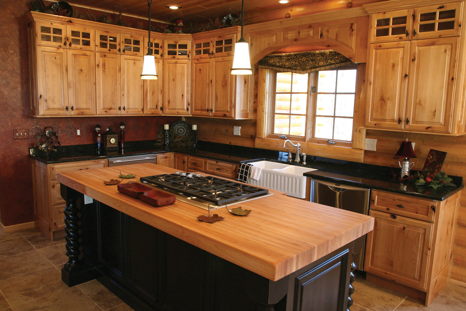 country kitchen with knotty pine wall
