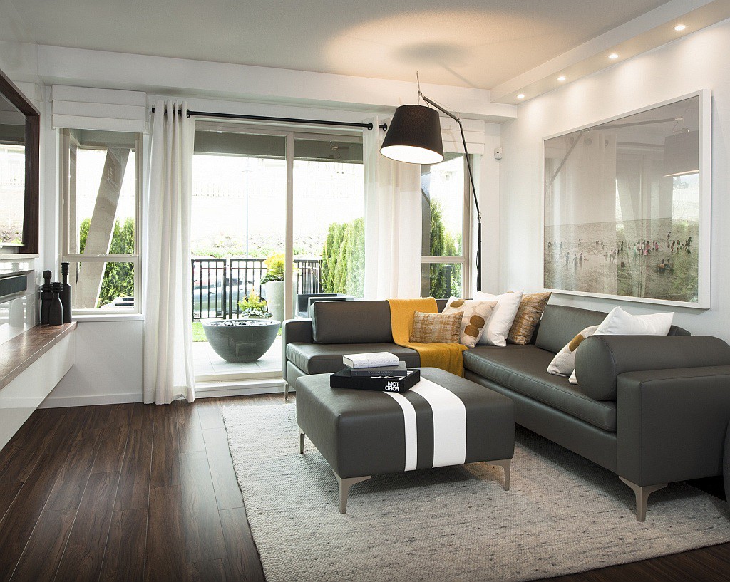 Gray Living Room With Hardwood Floors
