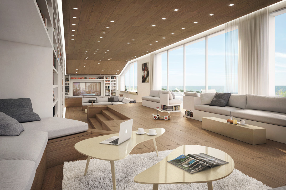 Huge Modern Living Room With Wood